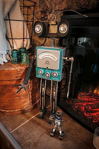 JOHN WOODS / FREE PRESS
Mike Beaudry, owner of Mad Mike Studio68, makes robot sculptures from scrap metal in his backyard workshop in West St Paul Monday, March 25, 2024. 

Reporter: Dave