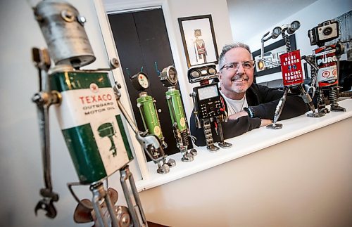 JOHN WOODS / FREE PRESS
Mike Beaudry, owner of Mad Mike Studio68, makes robot sculptures from scrap metal in his backyard workshop in West St Paul Monday, March 25, 2024. 

Reporter: Dave