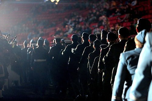 Soldiers from CFB Shilo march into the Westoba Place Arena on Monday night as part of the opening ceremonies for the Royal Manitoba Winter Fair. (Matt Goerzen/The Brandon Sun)