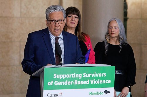 MIKE DEAL / WINNIPEG FREE PRESS
Northern Affairs Minister Dan Vandal, minister responsible for PrairiesCan and CanNor speaks during an announcement by the federal government and Manitoba governments Tuesday morning in the rotunda of the Manitoba Legislative Building, an enhancement to the Canada Housing Benefit (CHB) to provide housing supports for survivors of gender-based violence. The federal government is investing $13.7 million to create housing options that will be cost-matched by the Manitoba government for a combined total of $27.5 million in funding over five years.
240326 - Tuesday, March 26, 2024.