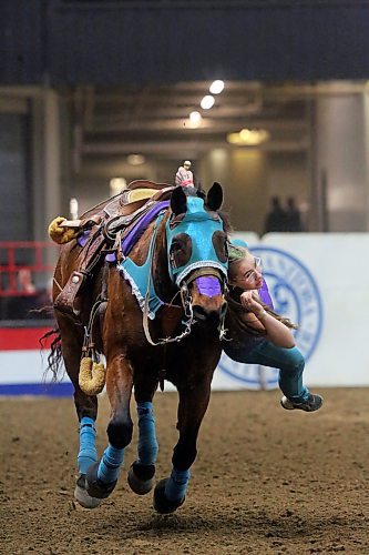 A member of the Truco Trick Riders performs during the Royal Manitoba Winter Fair evening show on Tuesday. (Matt Goerzen/The Brandon Sun)