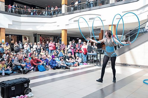 Ruth Bonneville / Free Press

Standup  - Festival of Fools

Sarah Teakle, one of the top &quot;circus style&quot; hula hoop performers in Canada, performs  in front of a large, young crowd of fans in the centre court at CF Polo Park Wednesday.

Teakle is just one of several artists performing during the Festival of Fools, Winnipeg International Childrens Festival at the mall for Spring Break this week. Shows run  at10am. 1pm and 2pm daily till Friday. 

March 27th, 2024
