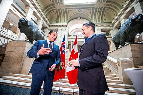 MIKAELA MACKENZIE / FREE PRESS

Opposition leader Pierre Poilievre meets premier Wab Kinew at the Manitoba Legislative Building on Thursday, March 28, 2024. 

For Carol story.