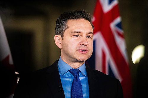 MIKAELA MACKENZIE / FREE PRESS

Opposition leader Pierre Poilievre speaks to the media after meeting with premier Wab Kinew at the Manitoba Legislative Building on Thursday, March 28, 2024. 

For Carol story.