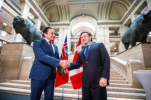 MIKAELA MACKENZIE / FREE PRESS

Opposition leader Pierre Poilievre meets premier Wab Kinew at the Manitoba Legislative Building on Thursday, March 28, 2024. 

For Carol story.