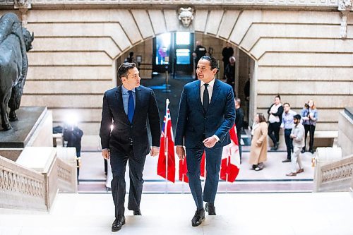 MIKAELA MACKENZIE / FREE PRESS

Opposition leader Pierre Poilievre meets premier Wab Kinew at the Manitoba Legislative Building on Thursday, March 28, 2024. 

For Carol story.