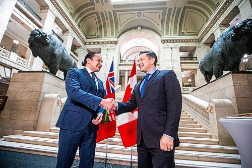 MIKAELA MACKENZIE / FREE PRESS

Opposition leader Pierre Poilievre meets premier Wab Kinew at the Manitoba Legislative Building on Thursday, March 28, 2024. 

For Carol story.