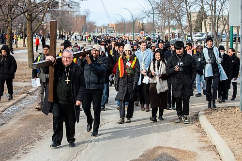MIKAELA MACKENZIE / FREE PRESS

Archbishop Richard Gagnon leads the Way of the Cross procession from Christ the King Chapel at the University of Manitoba on Friday, March 29, 2024. This is the first year that the event has been held on a university campus.

For Katie story.