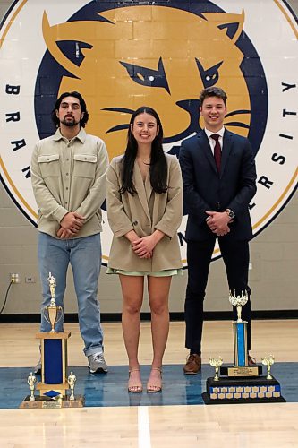 Sultan Bhatti, from left, Ashley Robinson and Paycen Warkentin were named Brandon University athletes of the year during the annual awards night. (Thomas Friesen/The Brandon Sun)