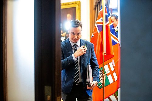 MIKAELA MACKENZIE / FREE PRESS

Finance minister Adrian Sala walks out of a press conference with media on budget day at the Manitoba Legislative Building on Tuesday, April 2, 2024. 

For budget story.