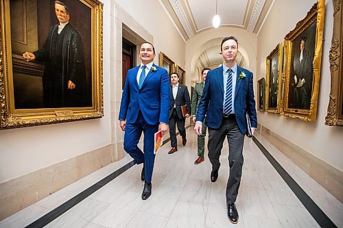 MIKAELA MACKENZIE / FREE PRESS

Premier Wab Kinew and finance minister Adrian Sala walk in to speak to the media on budget day at the Manitoba Legislative Building on Tuesday, April 2, 2024. 

For budget story.