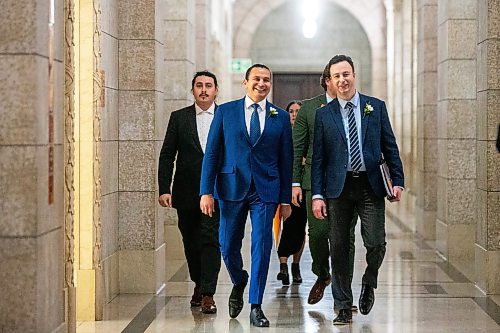 MIKAELA MACKENZIE / FREE PRESS

Premier Wab Kinew and finance minister Adrian Sala walk in to speak to the media on budget day at the Manitoba Legislative Building on Tuesday, April 2, 2024. 

For budget story.