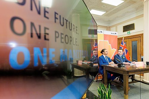 MIKE DEAL / WINNIPEG FREE PRESS
Premier Wab Kinew and Finance Minister Adrien Sala announce their first budget, Tuesday afternoon in the media lockup, which they say will deliver on their commitments to rebuild health care and lower costs for families.
240402 - Tuesday, April 02, 2024.