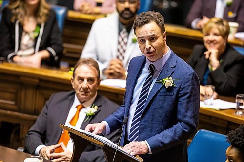 MIKAELA MACKENZIE / FREE PRESS

Finance minister Adrian Sala presents the budget in the chamber at the Manitoba Legislative Building on Tuesday, April 2, 2024. 

For budget story.