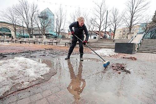Ruth Bonneville / Free Press

Standup - Cleaning the Deck

Melanie Strong sweeps away the garbage and winter grime in preparation for the sunny and warm patio weather in the upcoming forecast at the Forks Market Tuesday.  

Strong works with Bells Property Services which helps maintain the grounds at he Forks throughout the changing seasons.

April 2nd,  2024
