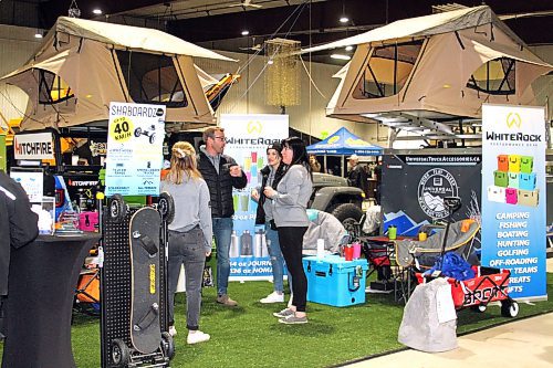 The display for Universal Truck Accessories at the Brandon Home and Leisure Show last weekend featured many outdoor adventure tools and accessories to make the next camping adventure fun and comfortable, including roof tent systems, coolers and hitch-mounted barbecues. (Karen McKinley/The Brandon Sun)