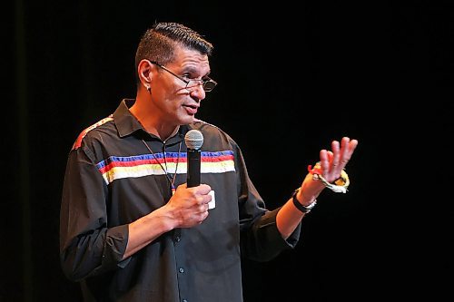 Frederick Wood tells his powerful personal story during BNRC's Street Stories event at the Western Manitoba Centennial Auditorium on Wednesday afternoon. The event featured stories shared by Indigenous knowledge keepers as well as storytellers experiencing homelessness in Brandon. (Tim Smith/The Brandon Sun)