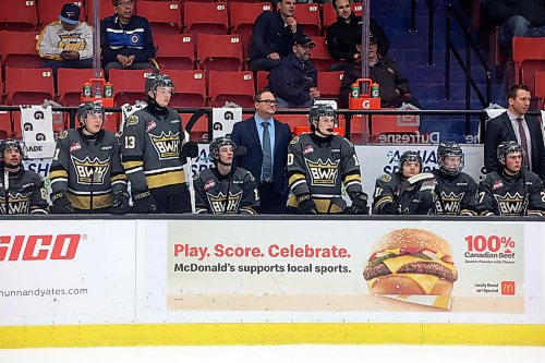03042023
Brandon Wheat Kings players watch the action on the ice from the bench during the second period of game four of first round playoff action against the Moose Jaw Warriors at Westoba Place on Wednesday evening. 
(Tim Smith/The Brandon Sun)