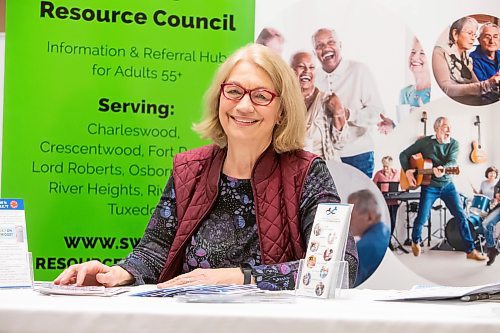 BROOK JONES / FREE PRESS
Geri Lowe volunteers on the board of directors at the South Winnipeg Seniors Resource Council. Lowe was pictured volunteering at the South Winnipeg Seniors Resource Council booth at a volunteer recruitment fair hosted by Volunteers Manitoba at the Viscount Gourt Hotel in Winnipeg, Man., Thursday, April 4, 2024.