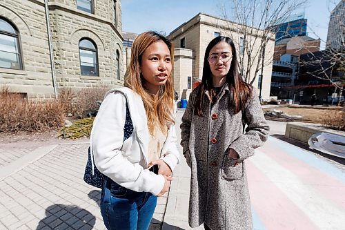 MIKE DEAL / FREE PRESS
UofW students Julie (left) and Kathleen talk about how the cyberattack has affected them.
The University of Winnipeg is facing an allegation it has failed to take basic steps to protect private information, just days after the institution was the target of a devastating cyberattack.
240405 - Friday, April 05, 2024.