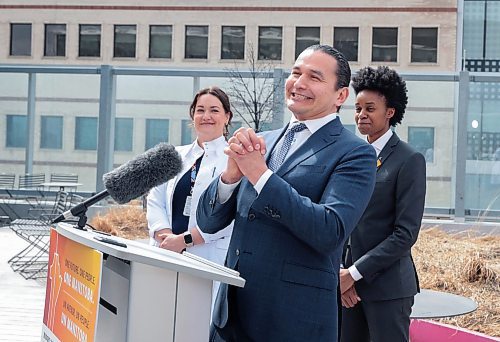 Ruth Bonneville / Free Press

Local - Health Presser 

Premier Kinew, Minister Asagwara and other speakers stop to watch the air ambulance helicopter land on the roof of HSC during presser Monday. 

Premier Wab Kinew and Health Minister Uzoma Asagwara, hold press conference on adding capacity at Health Sciences Centre Winnipeg, on the terrace at Women&#x573; Hospital, Health Sciences Centre Monday. 

Also in attendance:
Dr. Manon Pelletier Chief Medical Officer.HSC and Dr Shawn Young Chief Operating Office HSC. 


  
April 8th,  2024
