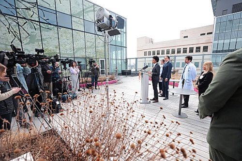 Ruth Bonneville / Free Press

Local - Health Presser 

Premier Kinew, Minister Asagwara and other speakers stop to watch the air ambulance helicopter land on the roof of HSC during presser Monday. 

Premier Wab Kinew and Health Minister Uzoma Asagwara, hold press conference on adding capacity at Health Sciences Centre Winnipeg, on the terrace at Women&#x573; Hospital, Health Sciences Centre Monday. 

Also in attendance:
Dr. Manon Pelletier Chief Medical Officer.HSC and Dr Shawn Young Chief Operating Office HSC. 


  
April 8th,  2024
