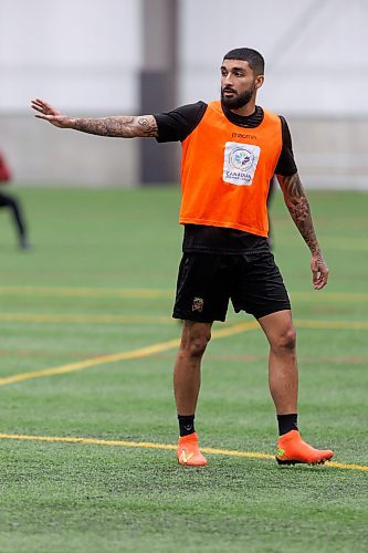 MIKE DEAL / FREE PRESS
Valour FC attacker Shaan Singh Hundal during training at the Winnipeg Soccer South Complex Monday morning.
240408 - Monday, April 08, 2024.