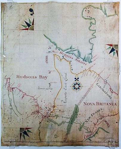 JOHN WOODS / FREE PRESS
A Hudson&#x2019;s Bay map from 1709 in the Hudson&#x2019;s Bay Archives collection at the Manitoba Archives in Winnipeg  Monday, April 8, 2024. Archives Manitoba is having an open house Friday and Saturday and will be displaying three dozen maps dating back to 1709.

Reporter: kevin