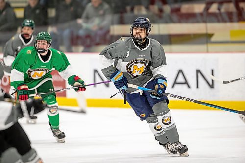 BROOK JONES / FREE PRESS
Western Hockey League draft prospect Prahb Bhathal (grey) competes in the 2024 Hockey Manitoba Male U16 Program of Excellence Spring Selection Camp at the Hockey For All Centre in Winnipeg, Man., Friday, April 5, 2024.