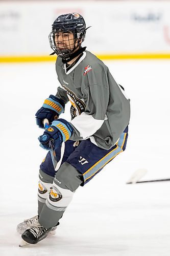 BROOK JONES / FREE PRESS
Western Hockey League draft prospect Prahb Bhathal competes in the 2024 Hockey Manitoba Male U16 Program of Excellence Spring Selection Camp at the Hockey For All Centre in Winnipeg, Man., Friday, April 5, 2024.