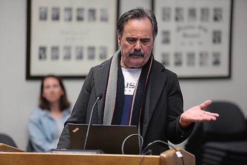 Business owner Paul Spiropoulos asked during a public hearing into Brandon's 2024 financial plan on Monday evening how it was that previous councils could pass low tax increases while still building infrastructure, when the current council is asking for a 9.4 per cent tax hike. (Colin Slark/The Brandon Sun)