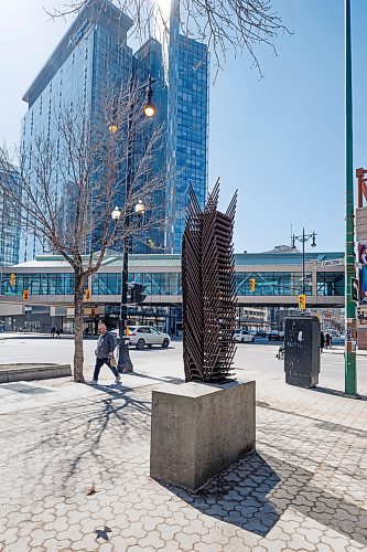 MIKE DEAL / FREE PRESS
Title: O-ween du muh waun. (We were told.)
Created by Rebecca Belmore and Osvaldo Yero in 2018.
Materials: oncrete and weathering steel
Located in Air Canada Park, 345 Portage Avenue.
See Alison Gillmor column
240409 - Tuesday, April 09, 2024.