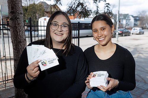 MIKE DEAL / FREE PRESS
Tammie Kolbuck (left) and Brittney Nygaard (right) co-chairs of the Winnipeg Outreach Network with physical copies of the Resource Guide that helps the city&#x2019;s homeless find resources they need. About 30,000 guides (up from 20,000 in 2018) have been printed and will be distributed to community agencies and organizations across the city in the coming weeks. It&#x2019;s the first major update for the guide in 2.5 years and a total overhaul since its first copies were handed out six years ago.
240409 - Tuesday, April 09, 2024.