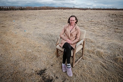 JOHN WOODS / FREE PRESS
Amber Wilson, a resident of Pineridge Village in West Pine Ridge, sits beside the proposed site of a pharmaceutical manufacturer Tuesday, April 8, 2024. Over 1000 residents of the area are opposed to a pharmaceutical company being built on the land near their homes.

Reporter: gabby