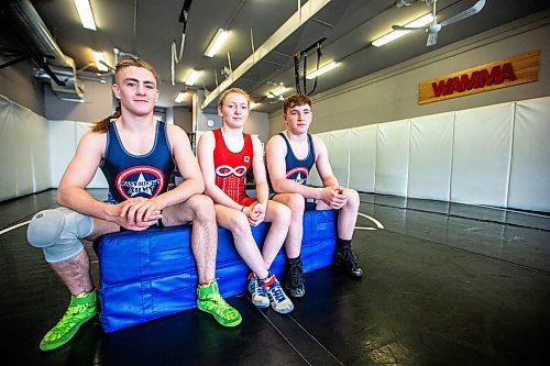 MIKAELA MACKENZIE / FREE PRESS
	
Niko (left, 18), Kaura (17), and Jerin (14) Coles, who travel around North America to train, in Winnipeg on Wednesday, April 10, 2024. The siblings recently medaled at the Canadian amateur wrestling nationals in Ottawa.

For Taylor story.