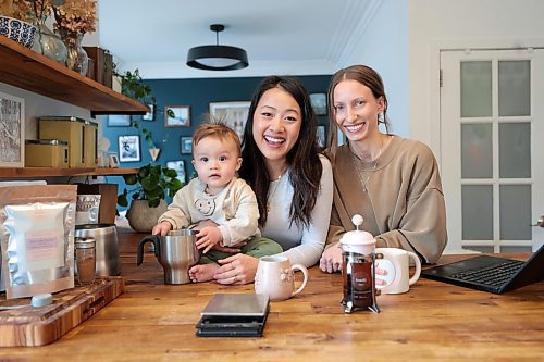 Ruth Bonneville / Free Press

49.8 - INTERSECTION  Toasti bean infused coffee 

Photos of Hayley Johnston (brown sweater, bun) and her business partner Thao Lam with her young son, Teo (10 months old), showing off their variety of brews.  

Also shots sealing bags of coffee in their commercial kitchen in Hayley's garage  which was renovated and licensed for their business use.  

Story: This is for an Intersection piece on Toasti Bean Infused Coffee, the gals' &quot;COVID project.&quot; The two met in university over 12 years ago, and got together daily for their morning coffee. After being forced to work from home during the pandemic, each missed their daily caramel macchiato, so they began experimenting with diff spices &amp; extracts, to create their own flavours of coffee. (Infused coffee involves mixing spices etc. with ground, roasted beans and allowing everything to settle, before brewing.

They soon launched Toasti Bean in the fall of 2020. Today they're up to over 20 flavours (blueberry pancake coffee, anyone?) and will be at markets almost every weekend this month.

The commercial kitchen they use is Hayley's garage - she renovated and had it licensed.

For the Apr 13 Intersection.

Story by Dave.

April 10th,  2024
