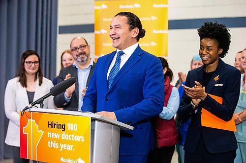 MIKAELA MACKENZIE / FREE PRESS
	
	
Premier Wab Kinew speaks at a press conference announcing a plan to hire 100 more doctors this year on Thursday, April 11, 2024.

For Katie story.