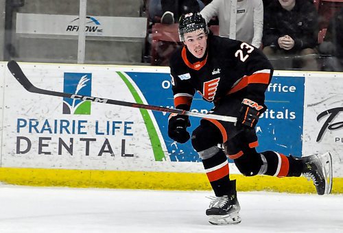 A four-point night for Brandonite Dalton Andrew, including scoring the game-winner Thursday night in double overtime, allowed the Winkler Flyers to draw even in their west division best-of-seven series 2-2 with the Virden Oil Capitals following a Game 4 5-4 victory. Game 5 moves back to Winkler tonight, with puck drop at 7 p.m. (Jules Xavier/The Brandon Sun)