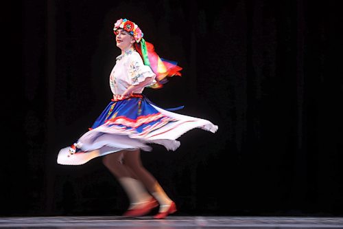Drea Thiessen with Sopilka Ukrainian Dance School performs a Transcarpathian solo dance. (Tim Smith/The Brandon Sun)
