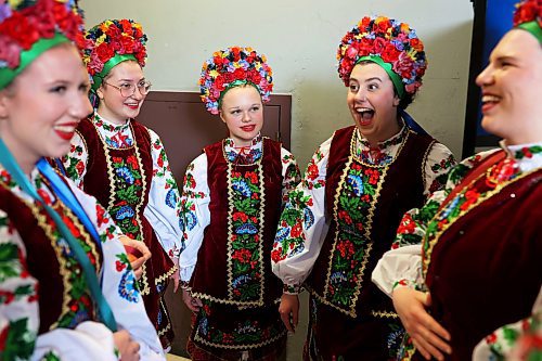 Dancers with Yorkton Kalyna Dance laugh backstage while preparing to perform on Friday.
(Tim Smith/The Brandon Sun)
