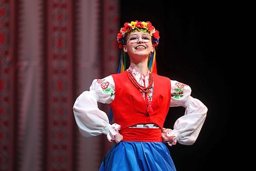 Jillian Hoffman with Brandon Troyanda School of Ukrainian Dance performs a Transcarpathian solo dance during the first day of the Ukrainian Dance Festival hosted by Brandon Troyanda at the Western Manitoba Centennial Auditorium on Friday. See story on Page A4. (Tim Smith/The Brandon Sun)
