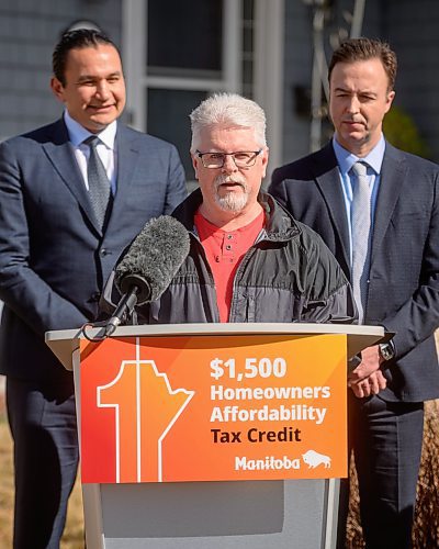 Mike Sudoma/Winnipeg Free Press
Home owner Wayne Hamilton explains to media how the newly announced Homeowners Affordability tax credit will help him and his family during a Friday morning press conference held on the front lawn of their residence
April 12, 2024