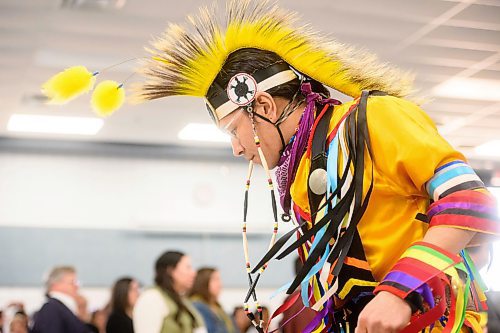 Mike Sudoma / Free Press
A dancer performs during a powwow at the Manitoba Institute for Trades and Technology Friday afternoon
April 12, 2024