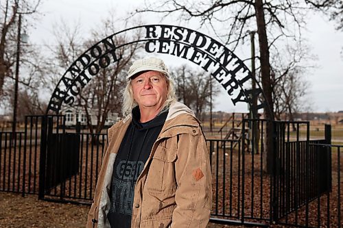 16042024
Mark Kovatch, owner of Turtle Crossing Campground with his wife Joan, is asking for volunteers to help temporarily move the fencing surrounding the Brandon Residential School Cemetery within the campground today at 6:00PM to prevent it from being damaged by water from the rising Assiniboine River. (Tim Smith/The Brandon Sun)