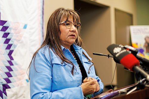 MIKE DEAL / FREE PRESS
Sherry Gott, Manitoba Advocate for Children and Youth, during a press conference at MACY, 346 Portage Avenue, Tuesday morning.
240416 - Tuesday, April 16, 2024.