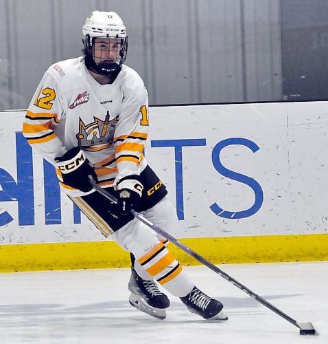 Brandon Wheat Kings rookie defenceman Nolan Saunderson (12) had a goal and 18 points in 41 regular season games, while his playoff totals included a goal and two assists in nine games. (Jules Xavier/The Brandon Sun)