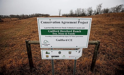 JOHN WOODS / FREE PRESS
Signage on Don Guilford&#x2019;s farm is photographed Tuesday, April 16, 2024. Don Guilford, a cattle farmer near Clearwater who conserves wetland on his property has entered into partnership with Ducks Unlimited to preserve the wetlands.

Reporter: JS
