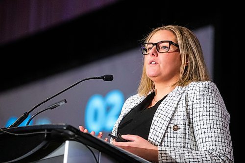 MIKAELA MACKENZIE / FREE PRESS

Keynote speaker Sarah Walker-Leptich, partner development manager at Amazon Web Services, speaks about AI at a Winnipeg Chamber of Commerce lunch at the RBC Convention Centre on Thursday, April 18, 2024.  

For Martin Cash story.
