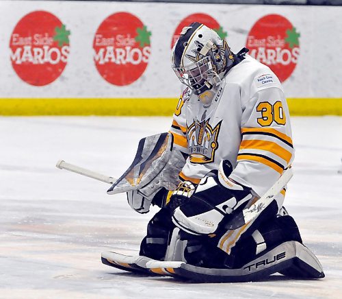 Wheat Kings goalie Matt Michta is looking forward to sharing the net with teammate Burke Hood and dining on fresh East Coast lobster. Prior to each game during warmup, Michta knees at center ice and says a short prayer to his great-grandmother Marion. (Jules Xavier/The Brandon Sun)