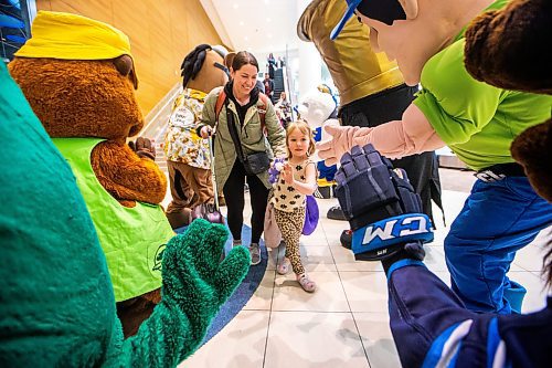 MIKAELA MACKENZIE / FREE PRESS

Stonewall residents Breanna Perron (left) and four-year-old Hazel Perron are greeted by nine local mascots as they arrive at the Winnipeg Richardson International Airport from Toronto on Friday, April 19, 2024. The event, put on by Tourism Winnipeg, was in celebration of Tourism Week.

Standup.